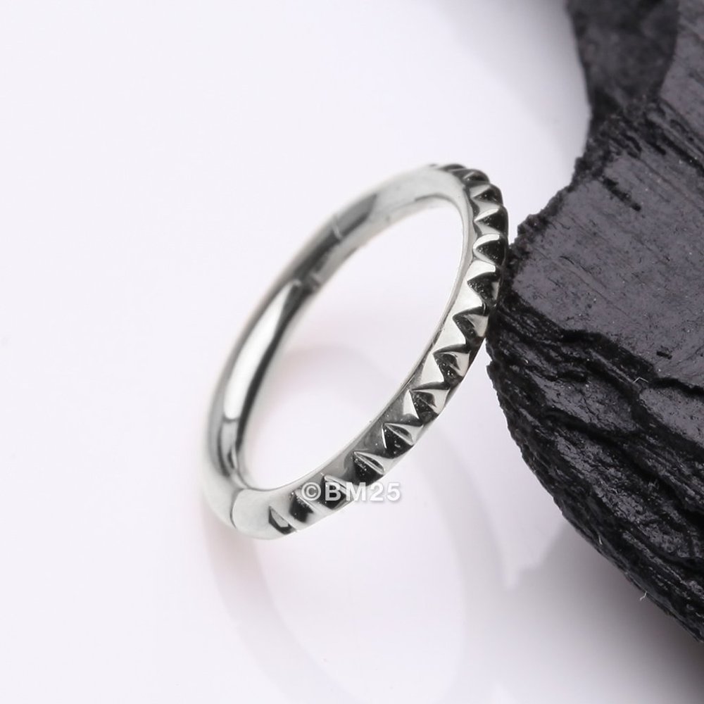 14 Karat White Gold Pyramid Studded Geometric Seamless Clicker Hoop Ring